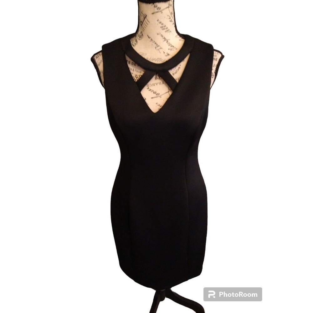Guess Black Sleeveless Midi Dress with Cutout Neckline